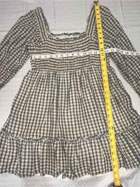 American Eagle Outfitters Cream and Navy Plaid Smocked Dress